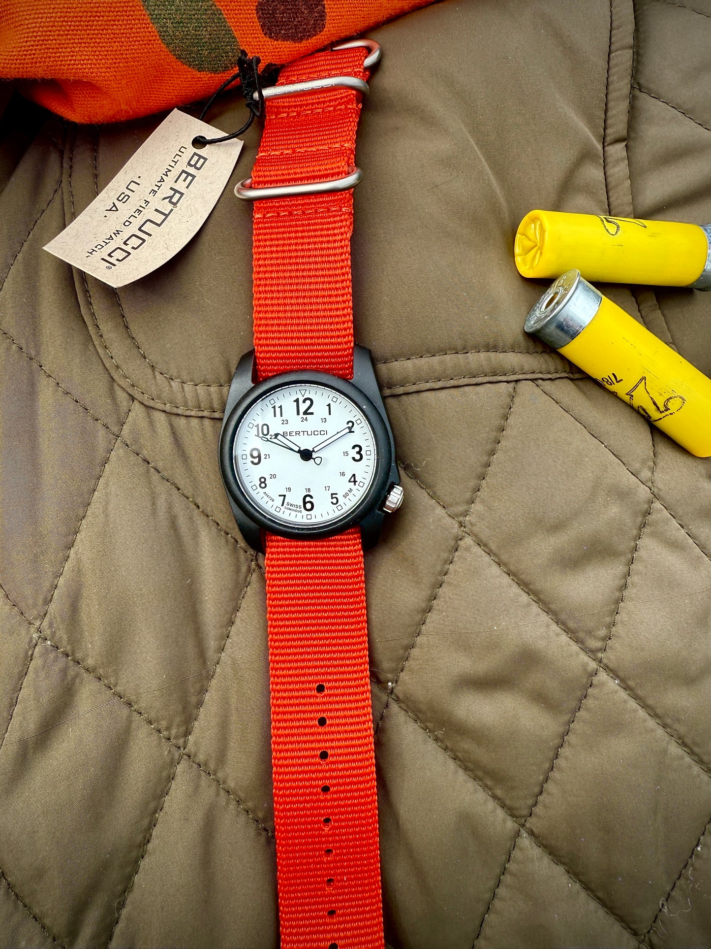 Bertucci#11144 DX3® Field™ - White Dial, International Orange/NASA Nylon Band