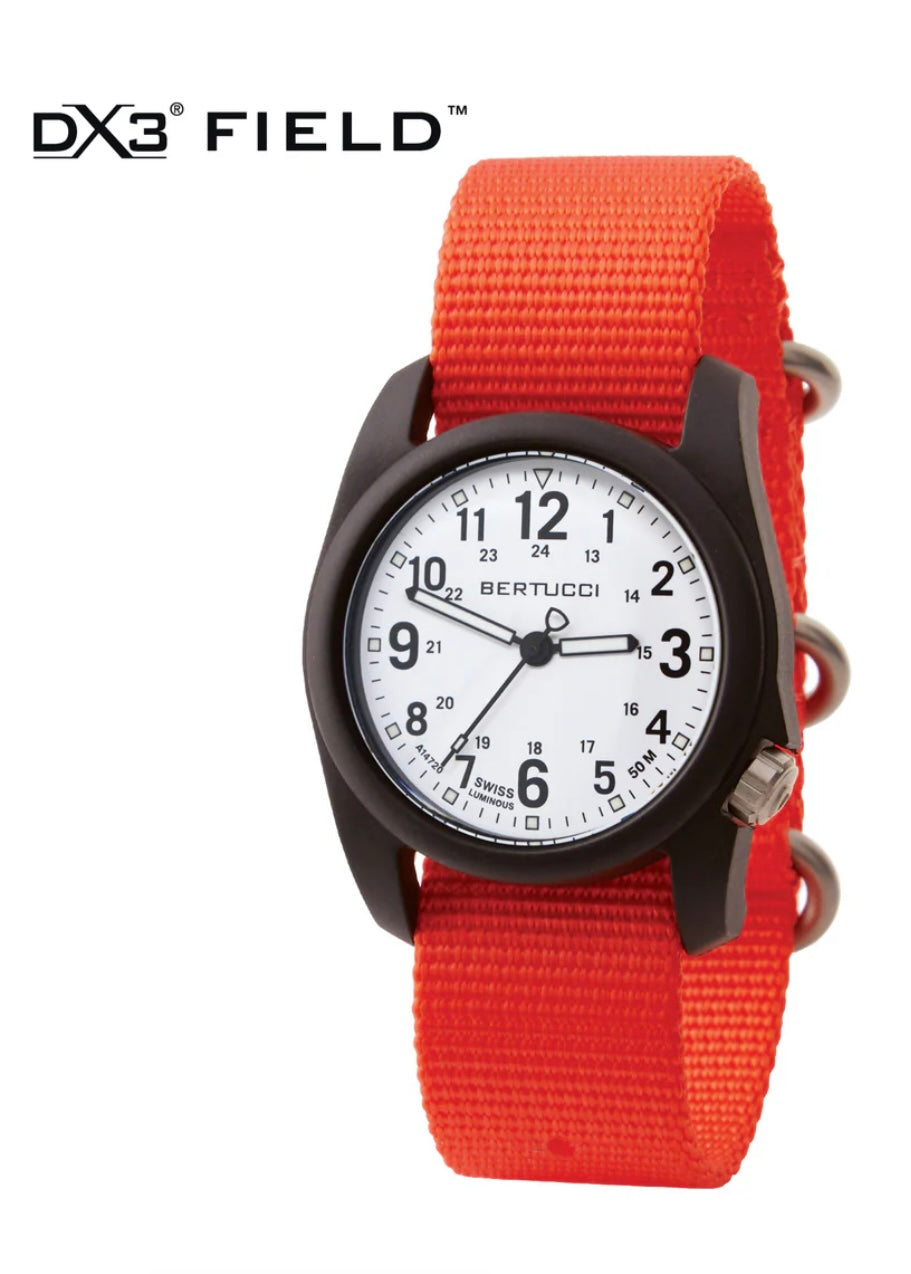 Bertucci#11144 DX3® Field™ - White Dial, International Orange/NASA Nylon Band