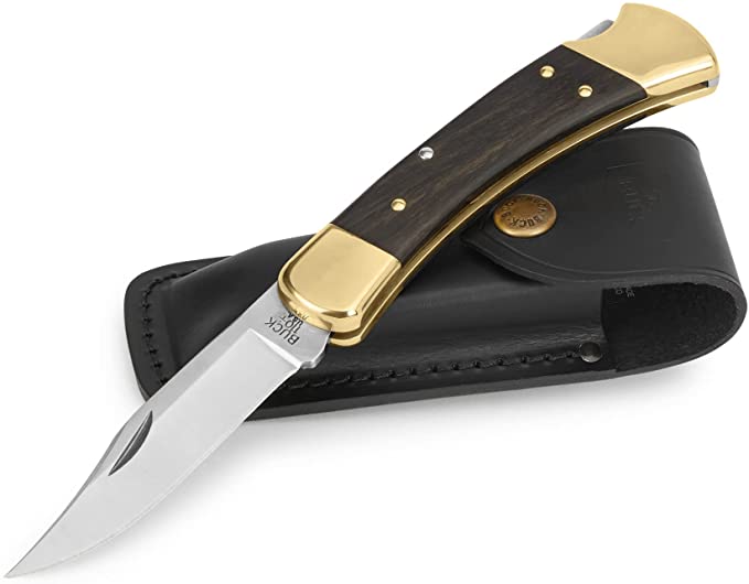 Buck 110 Folding Hunter with Leather Belt Sheath Custom Laser Engraving Option
